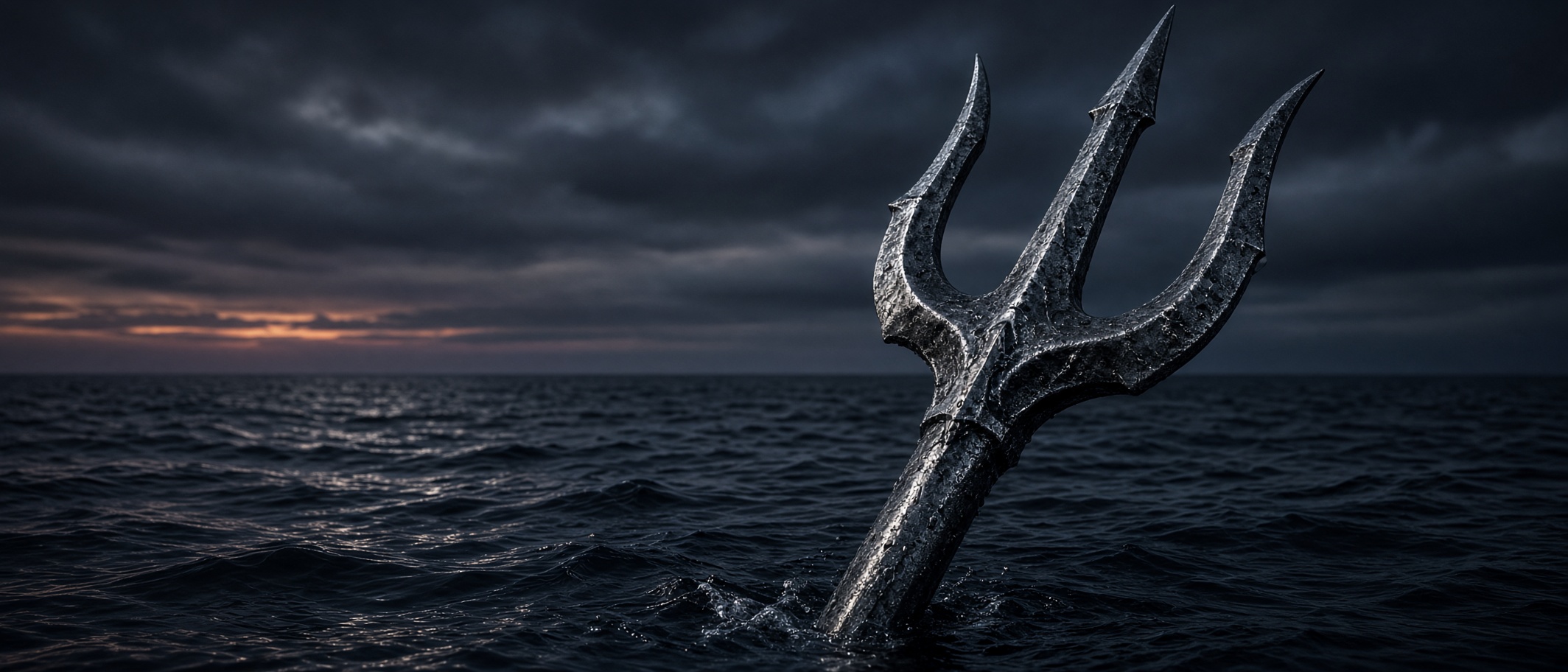 Trident standing in dark water